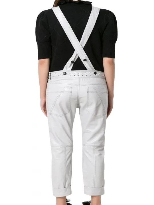 Womens Finely Crafted Original Sheepskin White Leather Jumpsuit