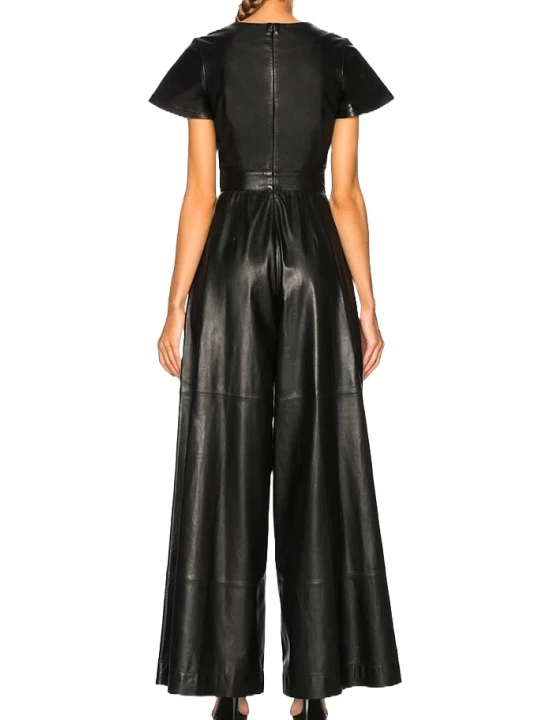 Womens Glamorous Original Sheepskin Black Leather Jumpsuit