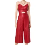 Womens Glamorous Style Real Sheepskin Red Leather Jumpsuit