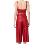 Womens Glamorous Style Real Sheepskin Red Leather Jumpsuit