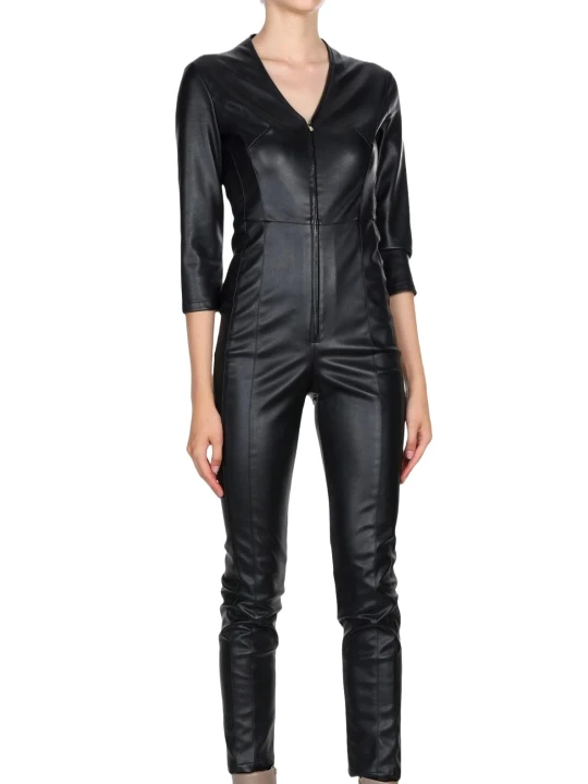 Womens Impressive Style Original Sheepskin Black Leather Jumpsuit