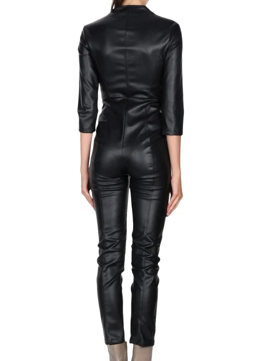 Womens Impressive Style Original Sheepskin Black Leather Jumpsuit
