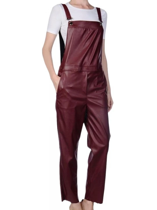 Womens Smart Wear Original Sheepskin Burgundy Leather Jumpsuit