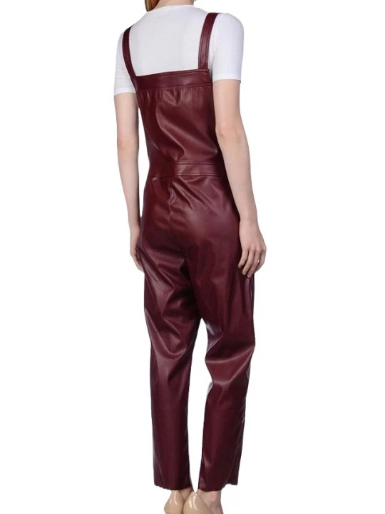 Womens Smart Wear Original Sheepskin Burgundy Leather Jumpsuit