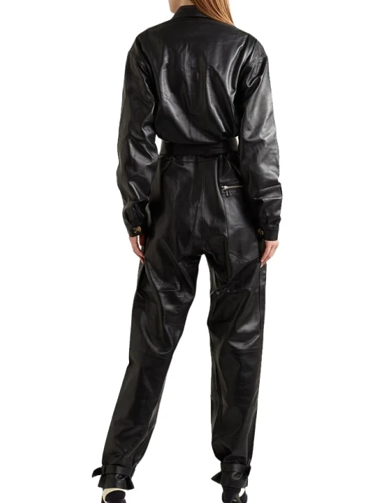 Womens Stunning Original Sheepskin Black Leather Jumpsuit