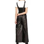 Womens Wide Leg Pure Lambskin Black Leather Jumpsuit
