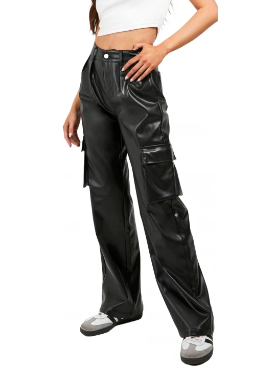 Black Leather Cargo Trouser