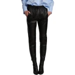 Black Leather Pants With Elasticated Drawstring Waist