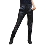 Black Leather Pants With Elasticated Drawstring Waist