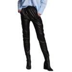 Black Leather Pants With Elasticated Drawstring Waist