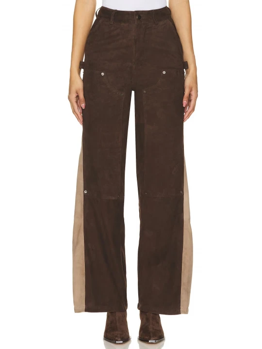 Brown And Cream Suede Leather Pants
