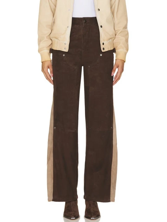 Brown And Cream Suede Leather Pants