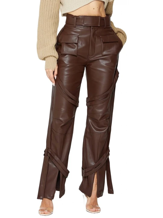 Brown Leather Carpenter Cargo Trousers