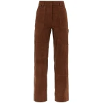 Camel Suede Leather Workwear Look Pants