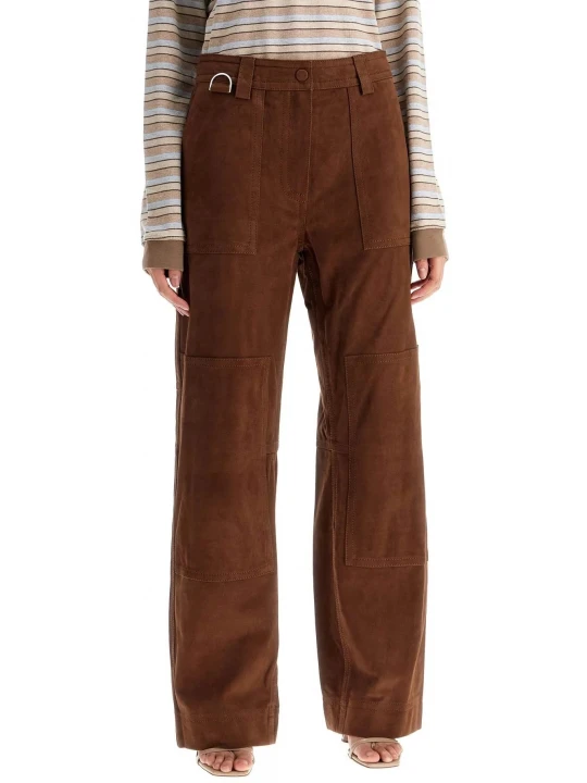 Camel Suede Leather Workwear Look Pants