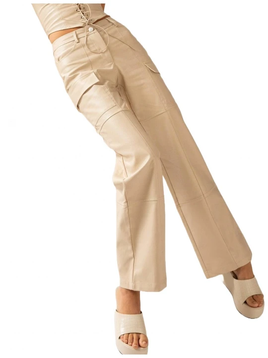 Cargo Pants In Beige Leather