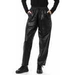 Elasticated Drawstring Waist Black Leather Pants