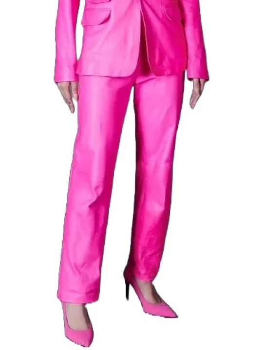 Elasticated Waist Pink Leather Pants