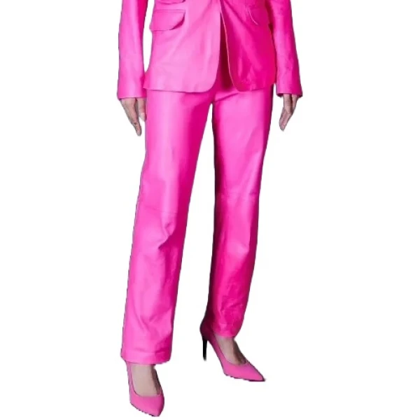 Elasticated Waist Pink Leather Pants