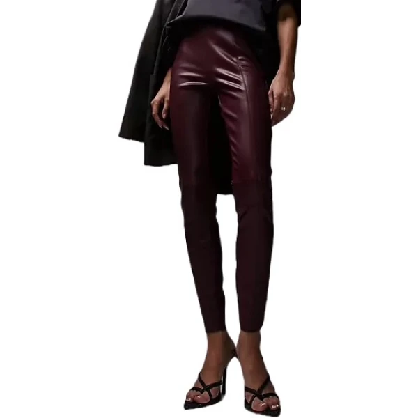 Leather Skinny Pants In Burgundy