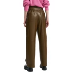 Relaxed Fit Belted Brown Leather Pants