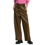 Relaxed Fit Belted Brown Leather Pants