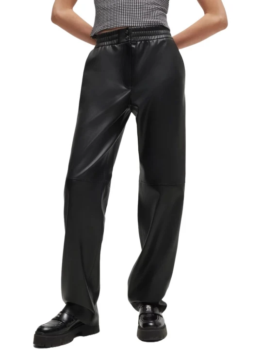 Relaxed Fit Trousers In Black Leather