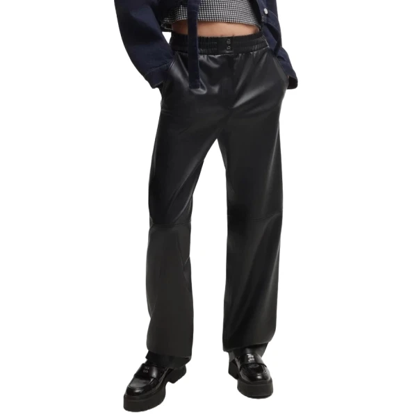 Relaxed Fit Trousers In Black Leather