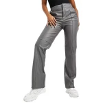 Seam Detailed Leather Trouser In Grey