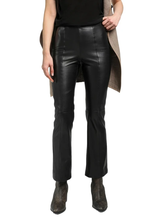 Side Zip Fastening Black Leather Pants