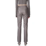 Side Zip Fastening Grey Leather Pants