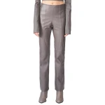Side Zip Fastening Grey Leather Pants