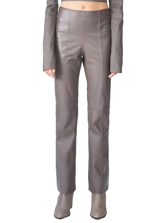 Side Zip Fastening Grey Leather Pants