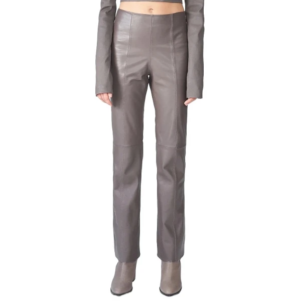 Side Zip Fastening Grey Leather Pants