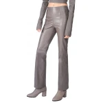 Side Zip Fastening Grey Leather Pants