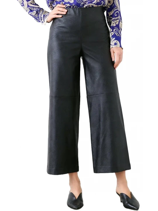 Wide Leg Black Leather Pants