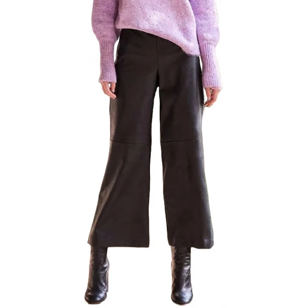Wide Leg Black Leather Pants