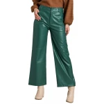 Wide Leg Green Leather Pants
