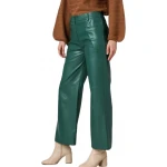 Wide Leg Green Leather Pants