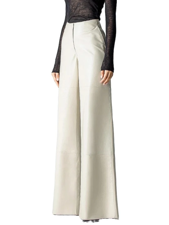 Wide Leg White Leather Pants