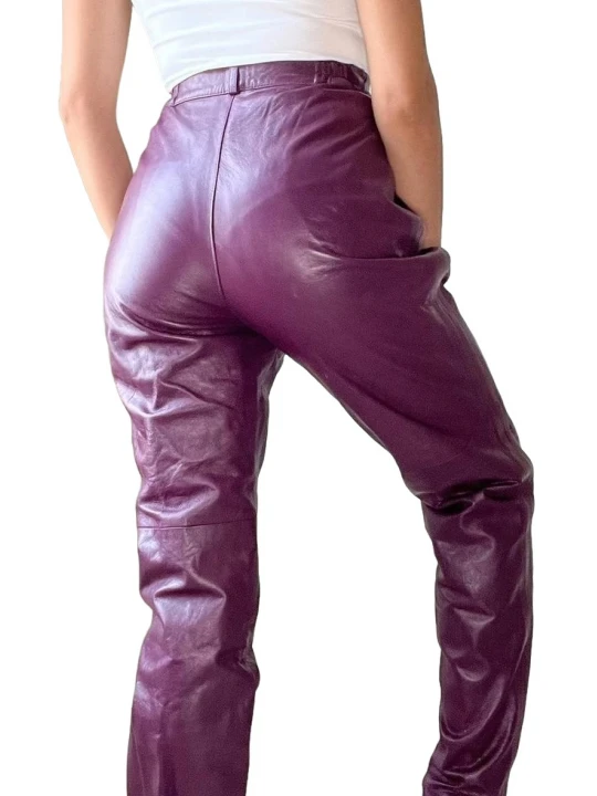 Zipper Fly Purple Leather Trousers