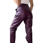 Zipper Fly Purple Leather Trousers