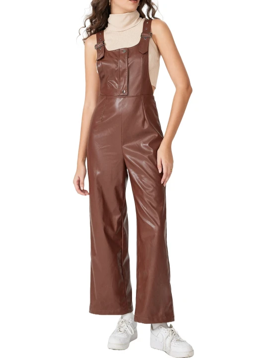 Brown Leather Relaxed Fit Romper