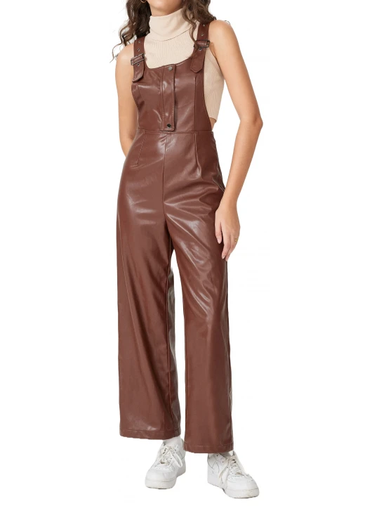 Brown Leather Relaxed Fit Romper