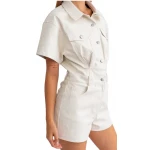 Short Sleeve Romper In White Leather