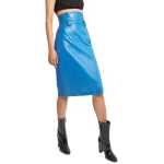 A Line Blue Leather Skirt