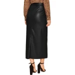 Belted Black Leather Asymmetrical Long Skirt