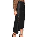 Belted Black Leather Asymmetrical Long Skirt