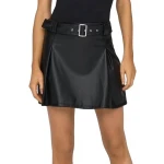 Belted Black Leather Mini Skirt