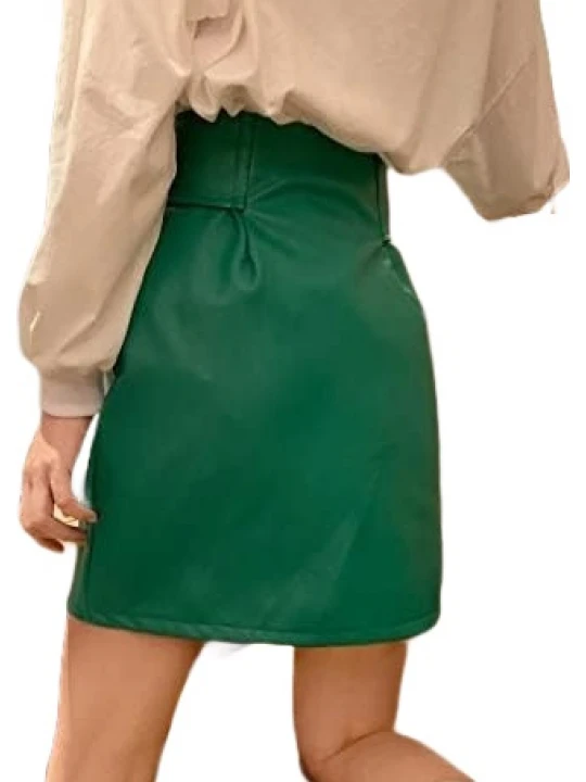 Belted Green Leather Mini Skirt